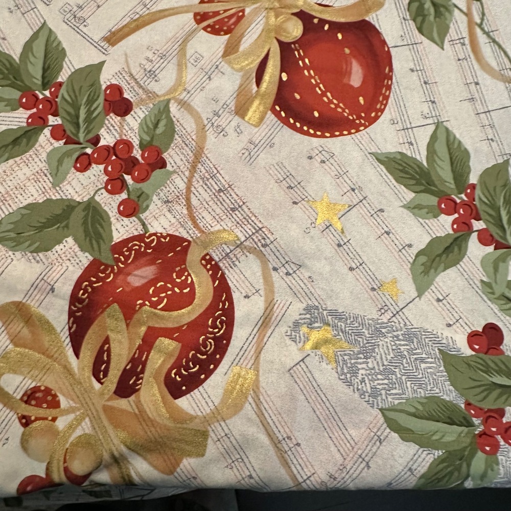 Jo-Ann‎ Festive Music Christmas Fabric Red Ornaments Gold Music 2 Yards x 44"